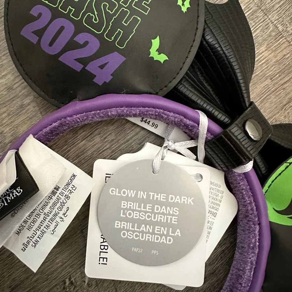 NWT Disney Parks Loungefly Oogie Boogie Bash 2024 Glow in the Dark Mickey Ears - Picture 10 of 10
